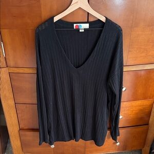 Free people beach Black V-Neck Ribbed Sweater